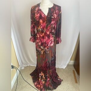 Soft surroundings long sleeve drawstring ruffle dress size small